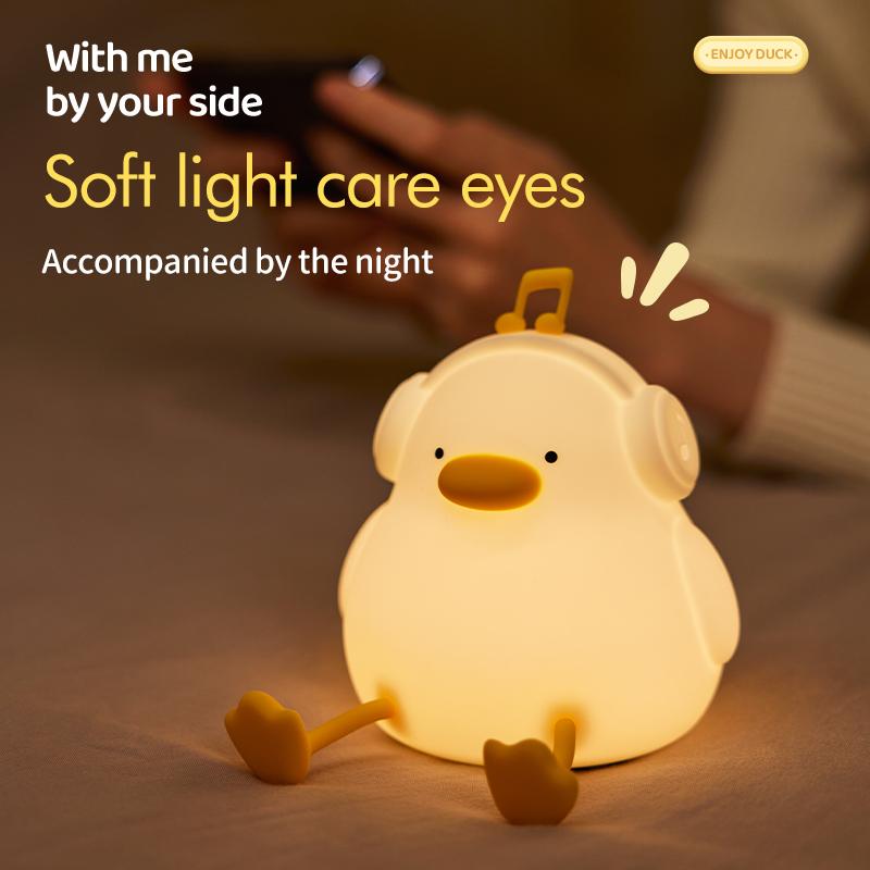 Cartoon Cute Duck Silicone Lamp USB Rechargeable Touch Dimming Timer Sleep Night Light Children's Room Bedroom Decorative Use