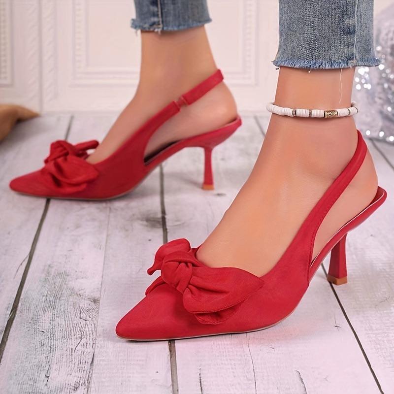 Baotou Sandals Women Sandals High Heels Bow Pointed Head Shallow Mouth Thin Heel Back Trip Strap Single Shoes Women
