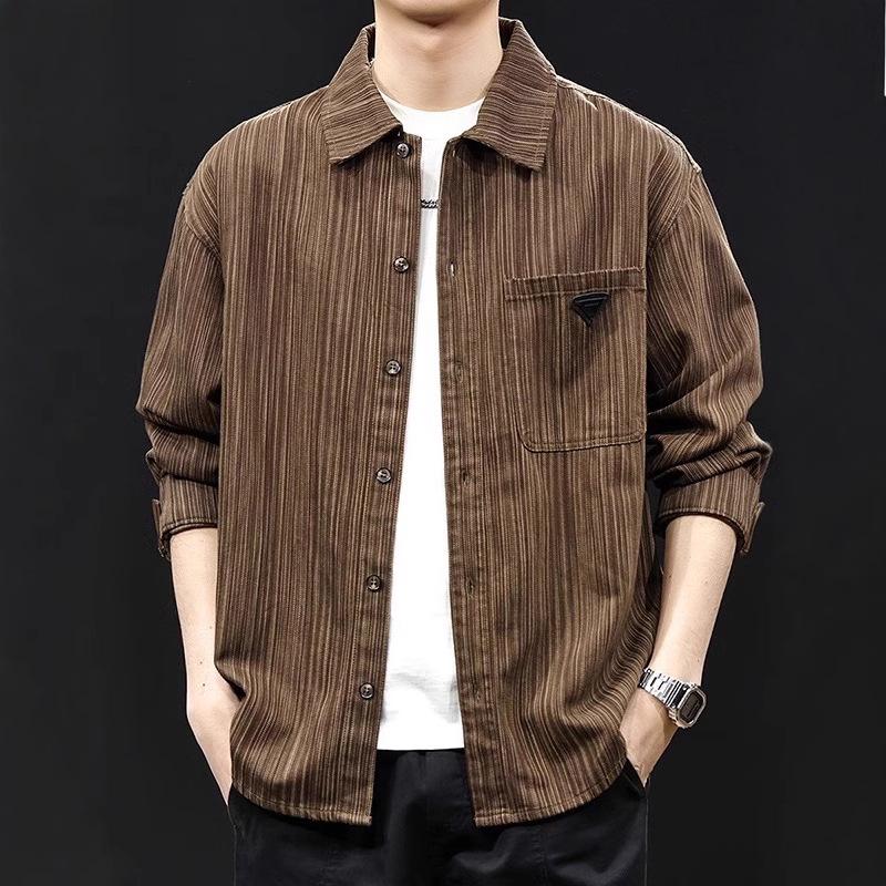 

Мужская повседневная куртка в полоску «Прилив» на весну 2025 года - Роскошная с длинным рукавом большого размера, Идеально подходит для весны и осени L темно-коричневого