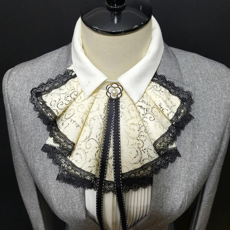 Colletto Vittoriano Staccabile con Bordi in Pizzo e Decorazione a Nastro Finto Collo a Rullo Accessorio per Costume di Occasione Speciale