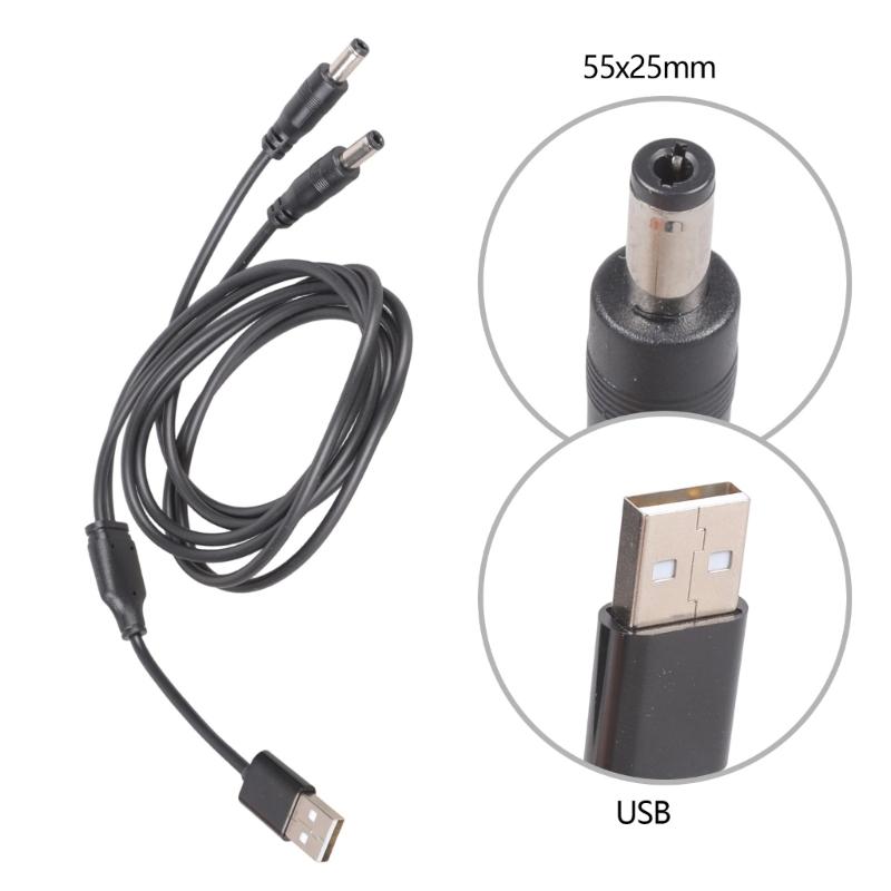 USB To Two 5.5x2.5mm Power Cable 5V3A For Blower Fan Lighting System Security Camera Power Supply Cord