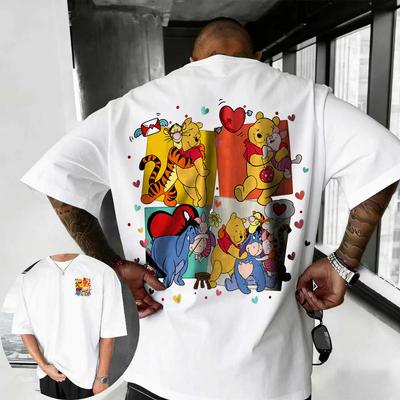 2026 Summer Disney Cute Winnie The Pooh Printed Tshirt Fashion 100 Cotton Short Sleeve Casual Loose Breathable Top Unisex