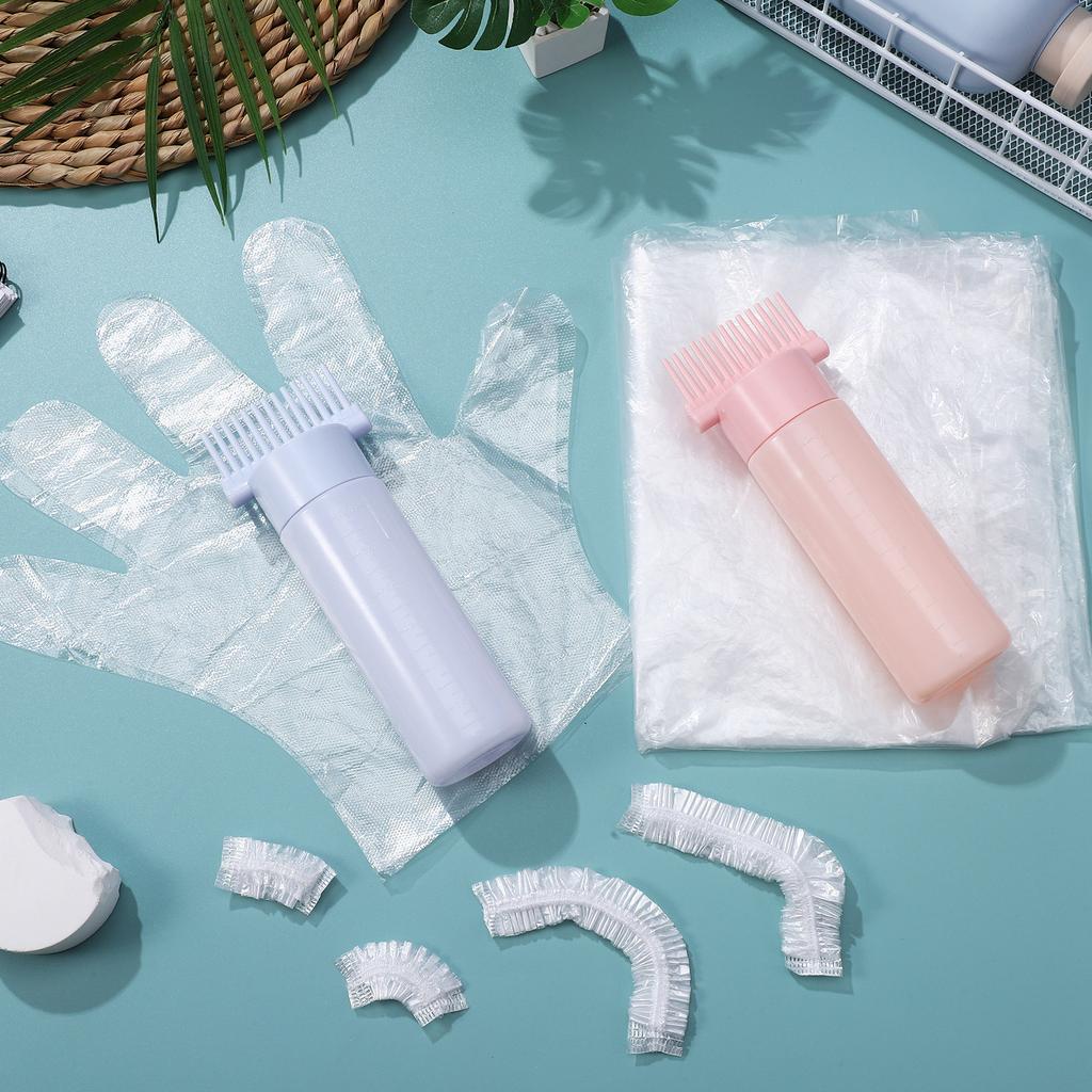 2Pcs Root Comb Applicator Bottle Hair Comb Bottle Dyeing Tool with Gloves Ear Covers Hair Oiling Applicator for Home Salon Use