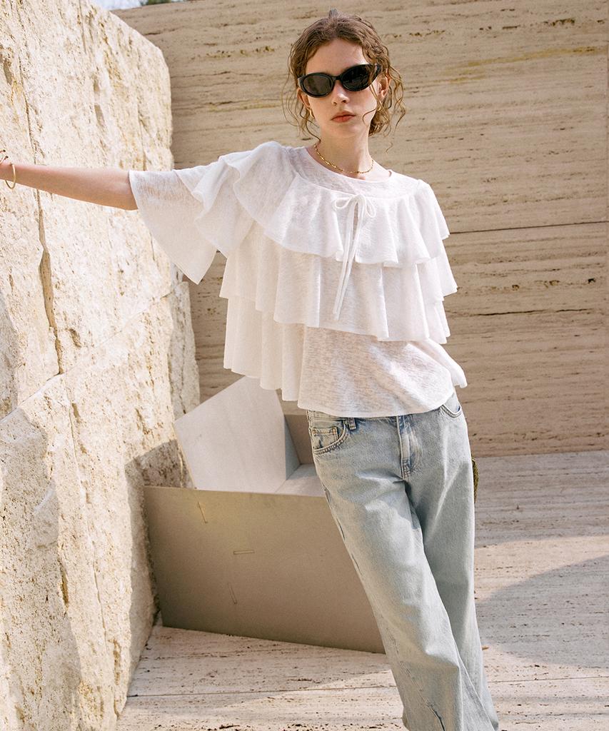 Dyuidyui Frill Slub Knit_White