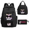 Kuromi Kids School Backpack Set 3pcs Cartoon Oxford Fabric Lightweight Ergonomic Shoulder Bag Grades 3-9