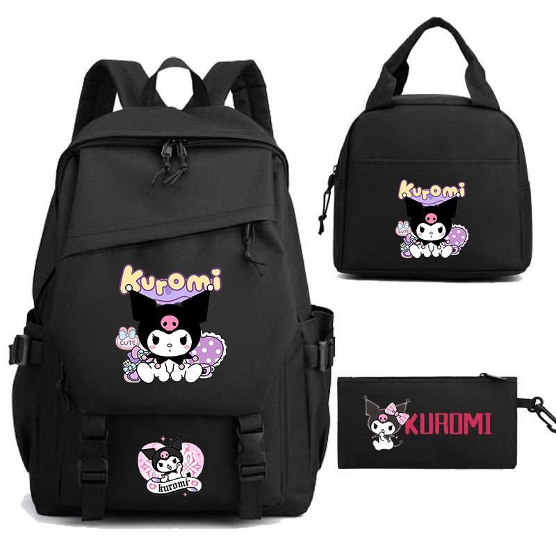Kuromi Kids School Backpack Set 3pcs Cartoon Oxford Fabric Lightweight Ergonomic Shoulder Bag Grades 3-9