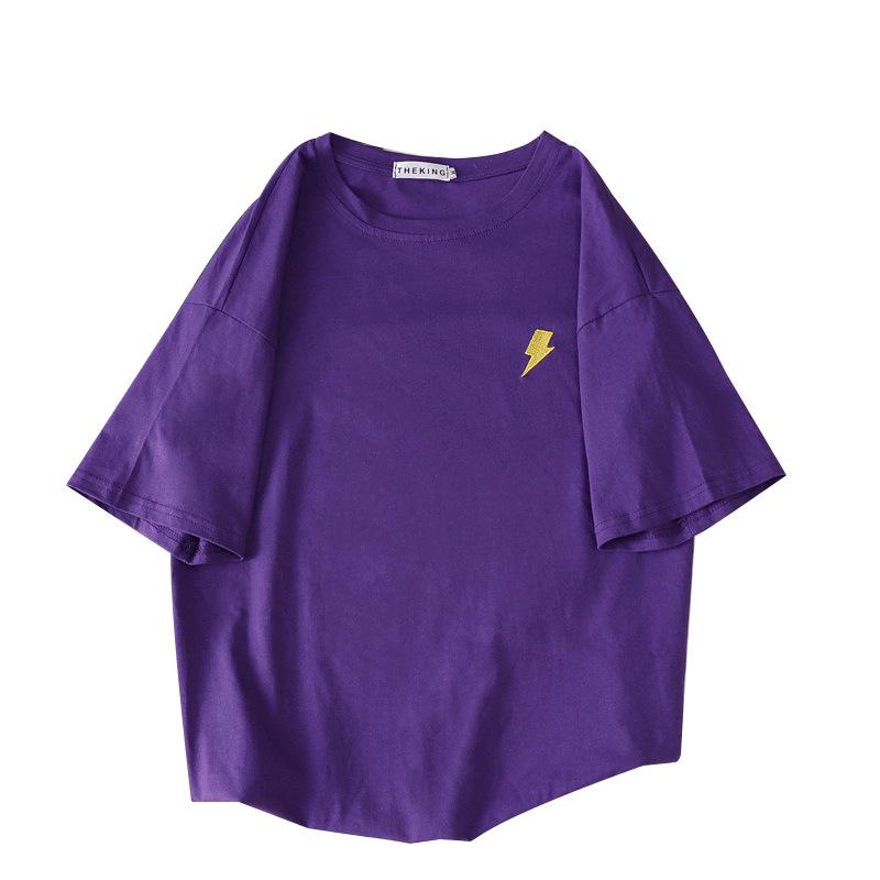 Women's Korean Style Loose Fit Round Neck Summer Tee - Short Sleeve Weather Print