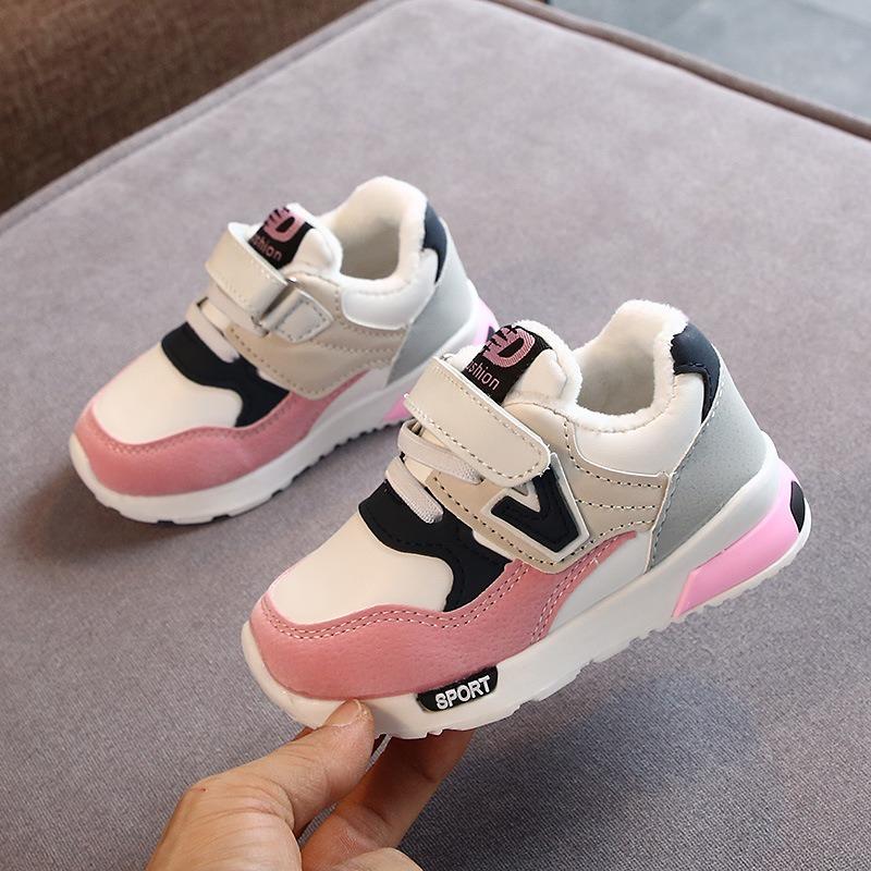 New Fall/Winter Cotton-Padded Kids' Sneakers – Classic Color-Block Design, Warm Versatile Running Shoes for Children