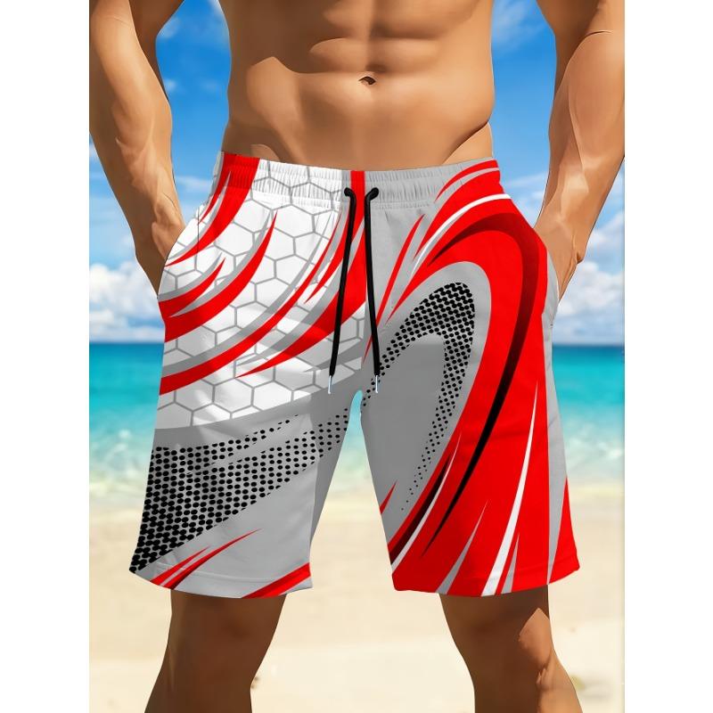 

Men s quick drying swim trunks with vibrant red and black geometric 3D printing S