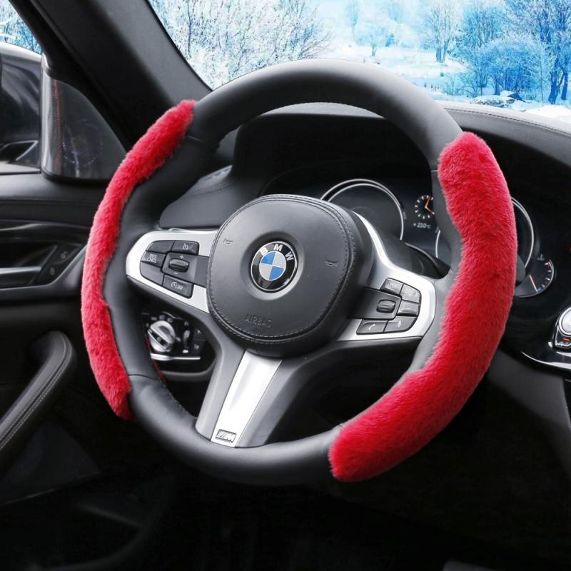 2pcs Plush Steering Wheel Cover Winter Warm