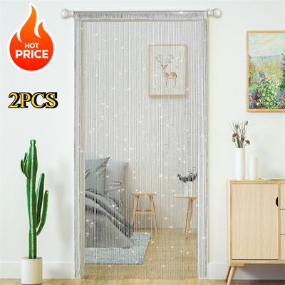 Paquete de 2 Cortinas de Cuerda con Purpurina 39x79 Pulgadas Paneles de Flecos Divisor de Habitación Mosquitera para Decoración del Hogar Puerta Ventanas Fiesta de Bodas Hotel Salón Puertas