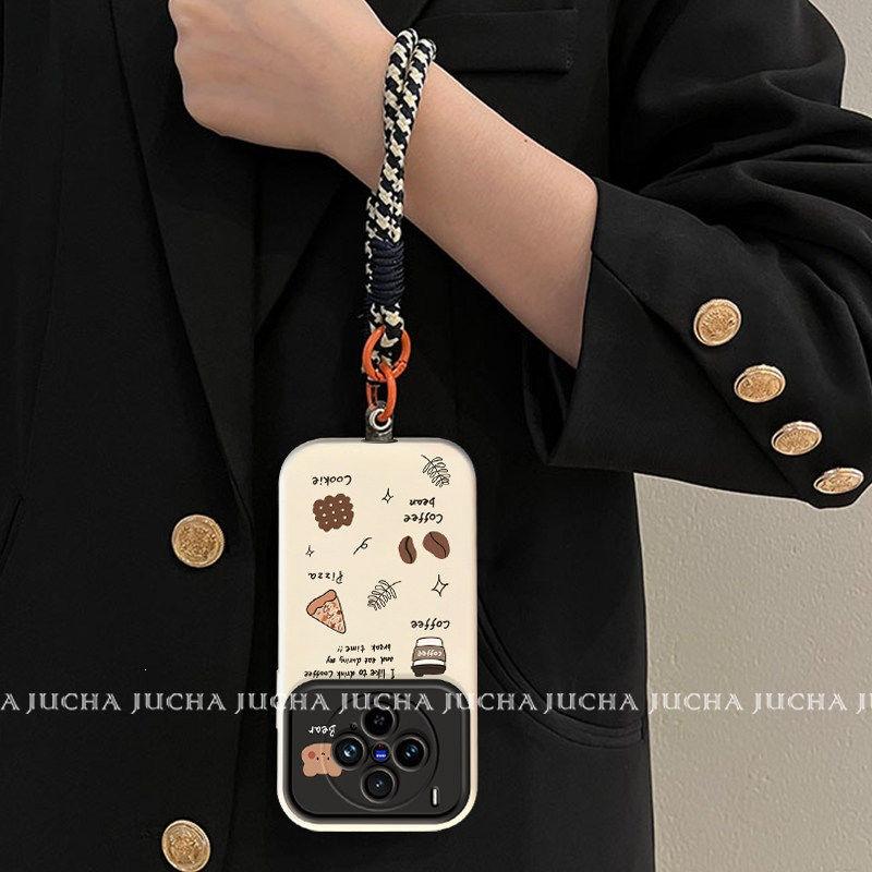 Applicable to vivox300s mobile phone case, advanced sense ins, Korean simple x300 with lanyard, anti-drop coffee cookie bear