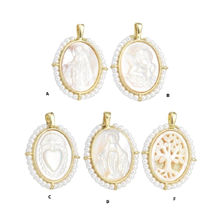 Fashionable Virgin Marys Necklace Charm with Sturdy Brass Materials and Mother of Pearls Shell Detailing Daily Use