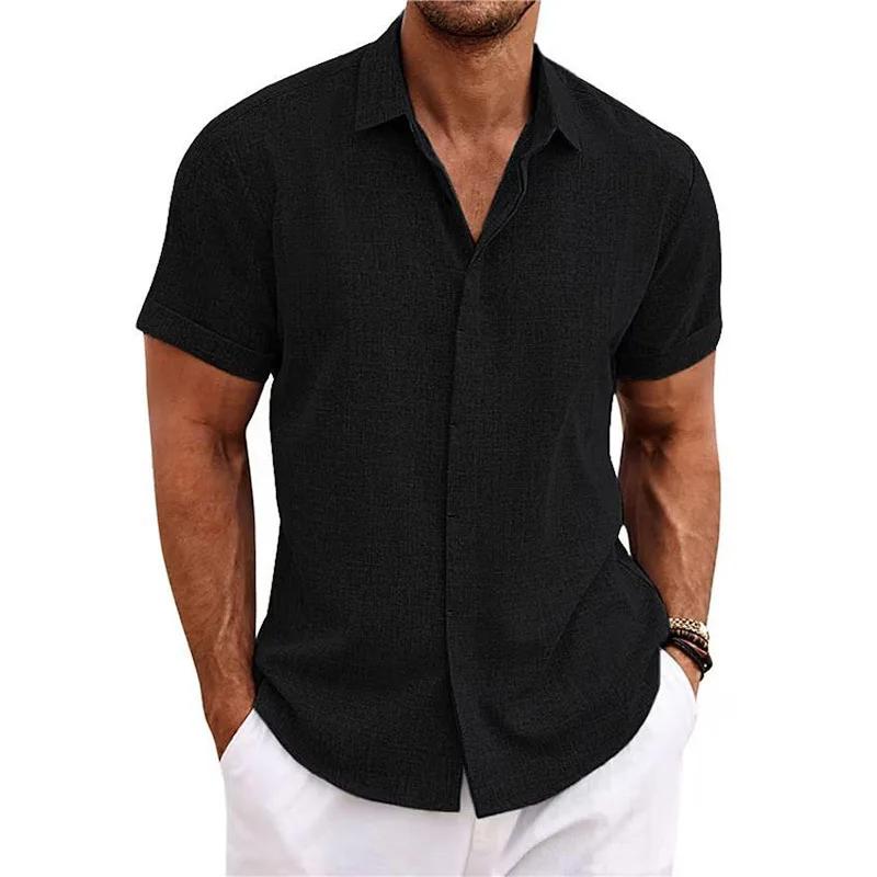 Casual Short-sleeve Linen Shirt for Men, Lightweight and Comfortable for Daily Wear.