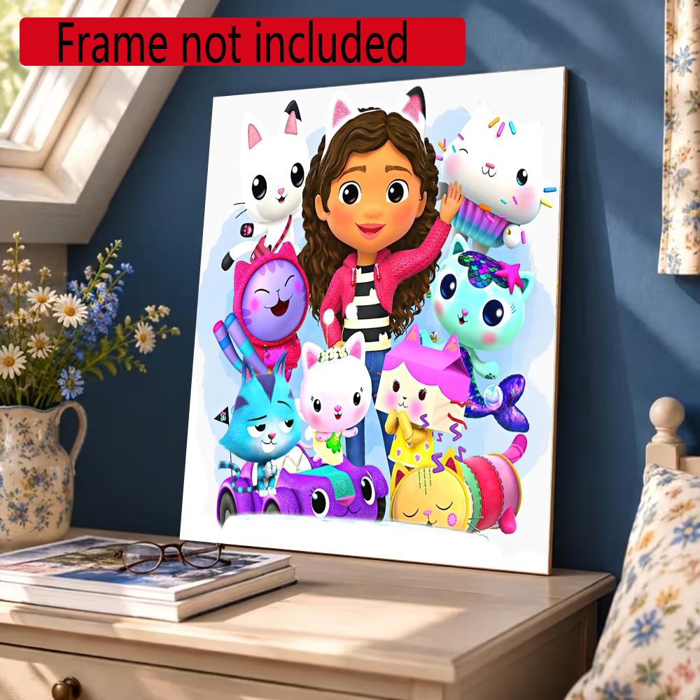 Cartoon Cute Gabbys Style 5D Diamond Painting Round Diamond Rhinestones Mosaic Diamond Embroidery Wall Paintings Rhinestones Gift Frameless