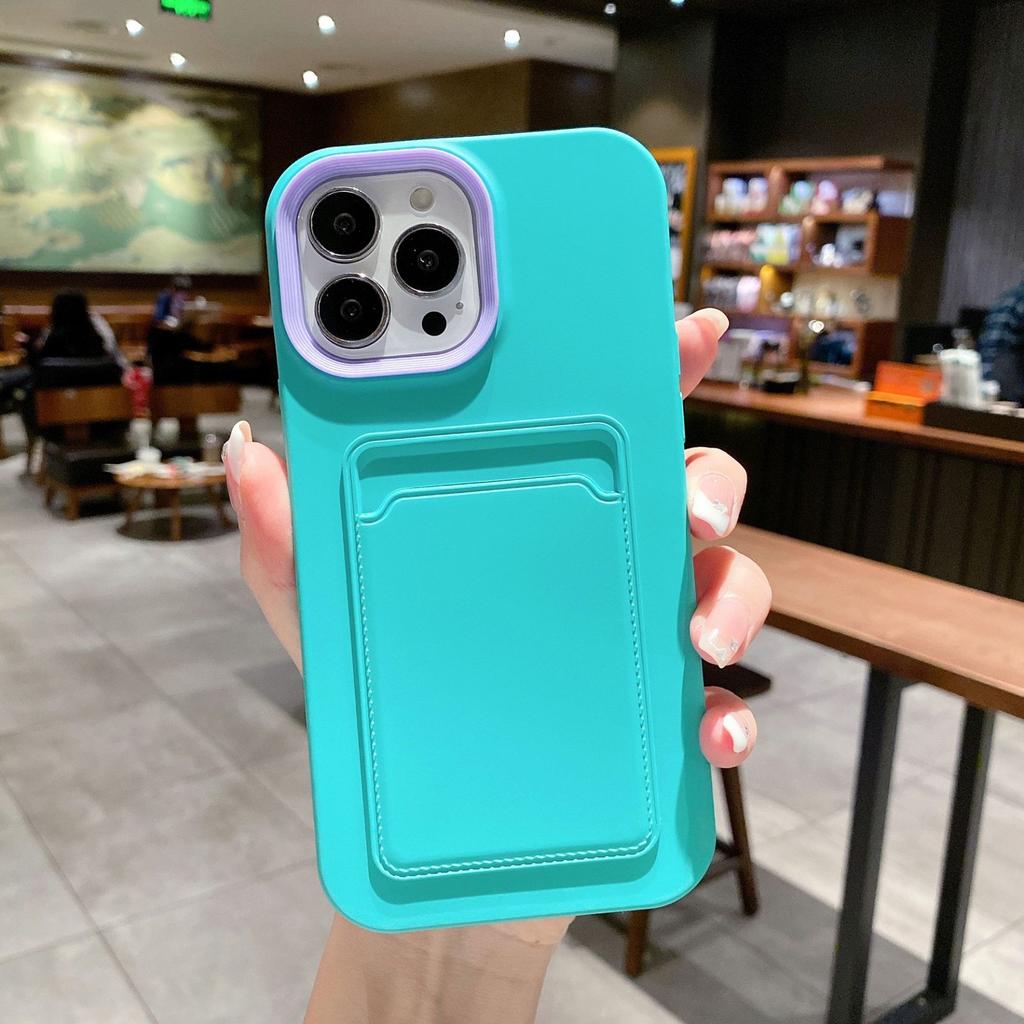 3-in-1 liquid card bag, suitable for Apple iPhone15Pro contrasting color mobile phone case 14 skin feeling plug-in card protective case
