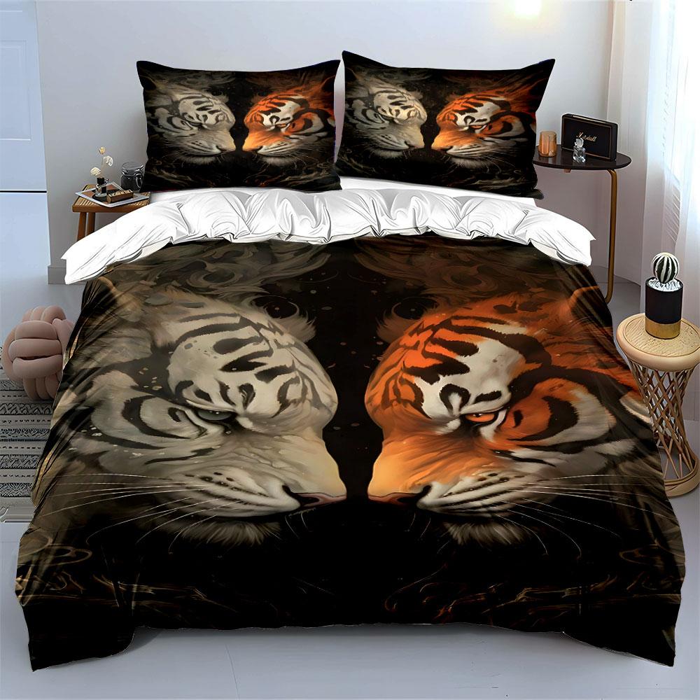 Tiger Faces Mirroring Each Other. Bedding Sets Duvet Cover Sets Duvet Covers Pillowcases(1 * Duvet Cover 2 * Pillowcases Without Duvet Insert)