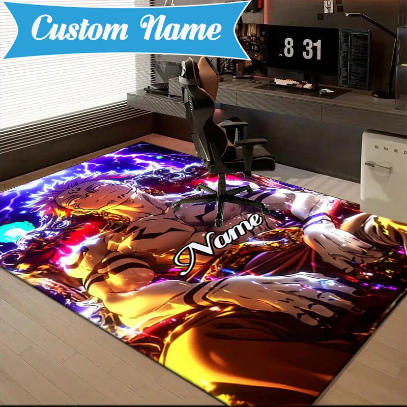 Custom Name Powerful Jujutsu Hero Rug Game Carpet, Floor Mat for Bedroom Living Room Entryway Rug, Home Decor Idea Gift for Christmas birthday