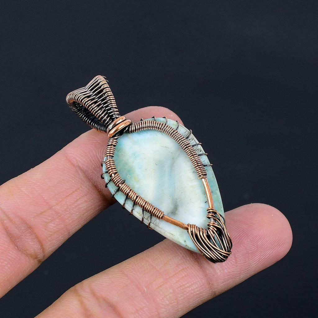 Wunderschöner Lebensbaum Larimar Edelstein Reiner Kupferdraht Wickel Handgefertigter Schmuck Anhänger