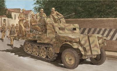 Platts Dragon WW2 Germany 1 Ton Half Truck 2cm Flak38 Equipped Armored Cab Specification Magic Printing Muzzle Width Pole Included Luxury