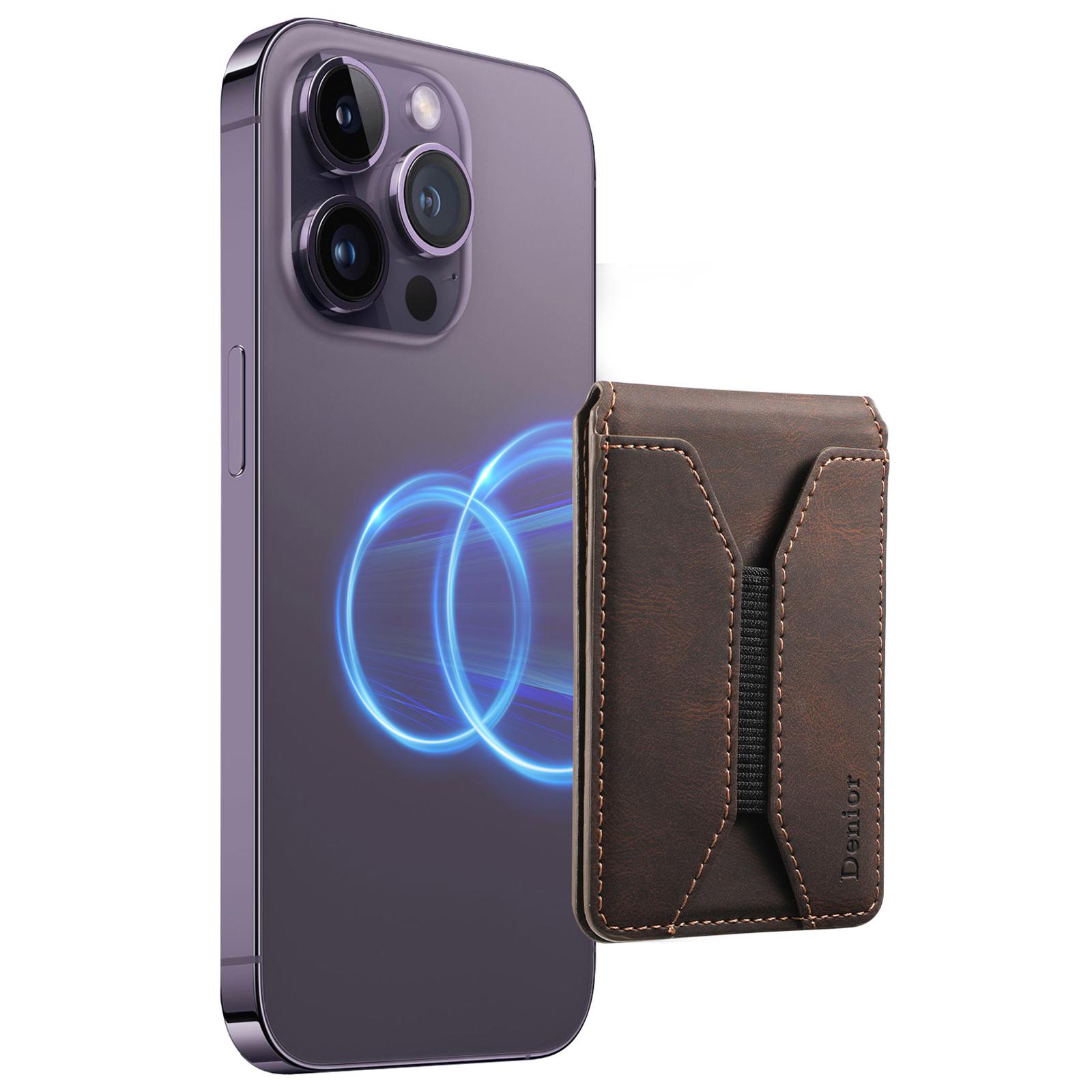 

DENIOR V11 Magnetic Card Holder V-Shape Design Skin-Touch Leather Phone Card Bag Brown