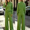 High-necked twist sweater set Women's loose sweater High-waisted wide-leg pants Two-piece set Lazy wind casual set