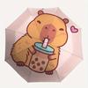 Capybara,Bubble Milk Tea Automatic Folding Umbrella  Simple 8 Rib Design, Bright Cartoon Pattern, Durable Iron Frame, Suitable For Travel, O