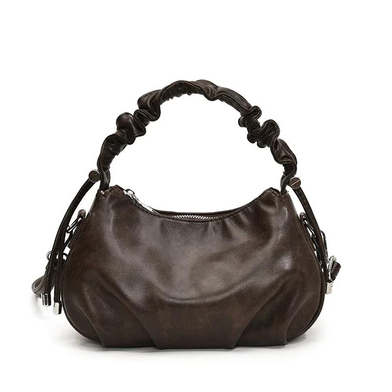 Solid PU Zipper High-end Retro Niche Armpit Crossbody Bag for High-quality Women  Fashionable and Versatile Shoulder Bags