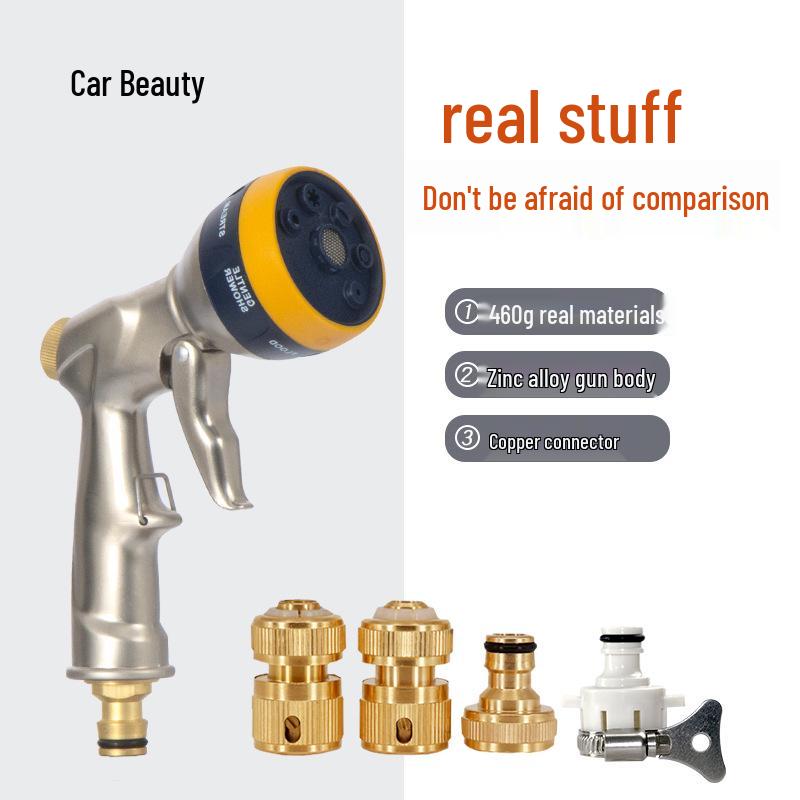High-Pressure Car Wash & Garden Hose Nozzle with Brush - Multi-functional for Rinsing, Watering, and Cleaning.