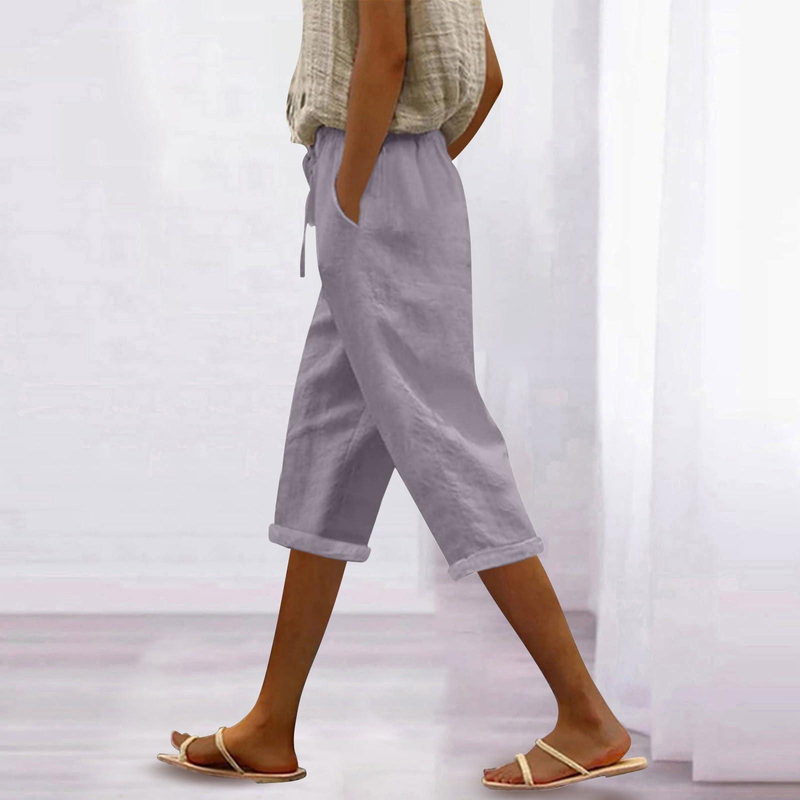 

Женские модные повседневные свободные однотонные брюки из хлопка и льна со шнурком 7/10 XXXL