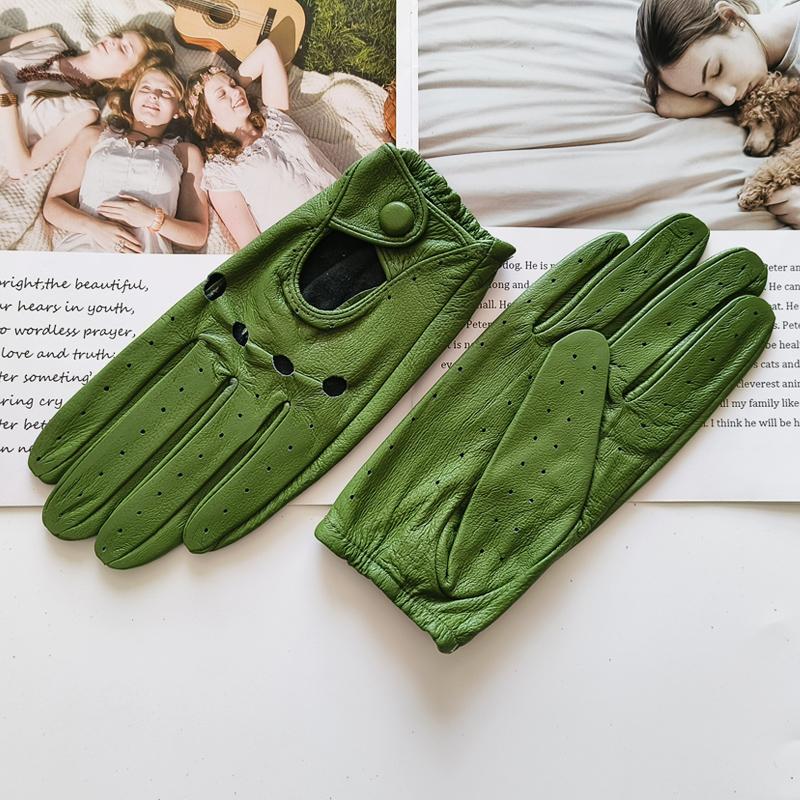 Women's Sheepskin Driver Gloves Thin Breathable Unlined Colored Leather Gloves Summer