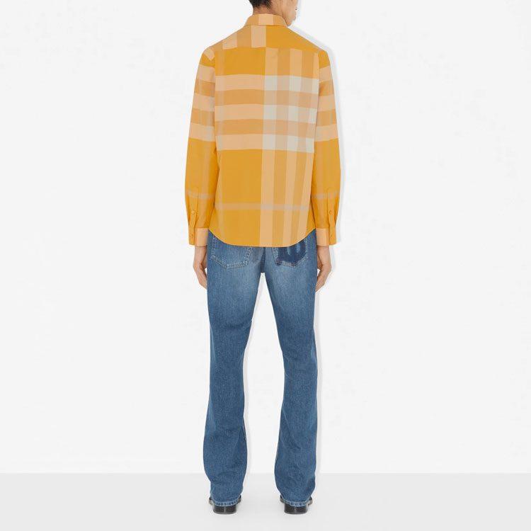 Burberry SS23 Men's Check Button-Up Cotton Long-Sleeve Shirt Marigold 80659741