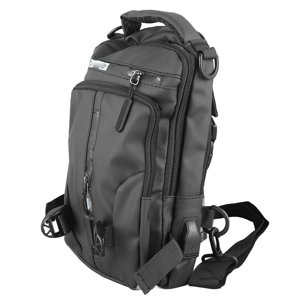 Men Nylon Backpack Waterproof Fashionable Multi Pocket Shoulder Chest Messenger Bag with USB Charging Port 5 Pocket