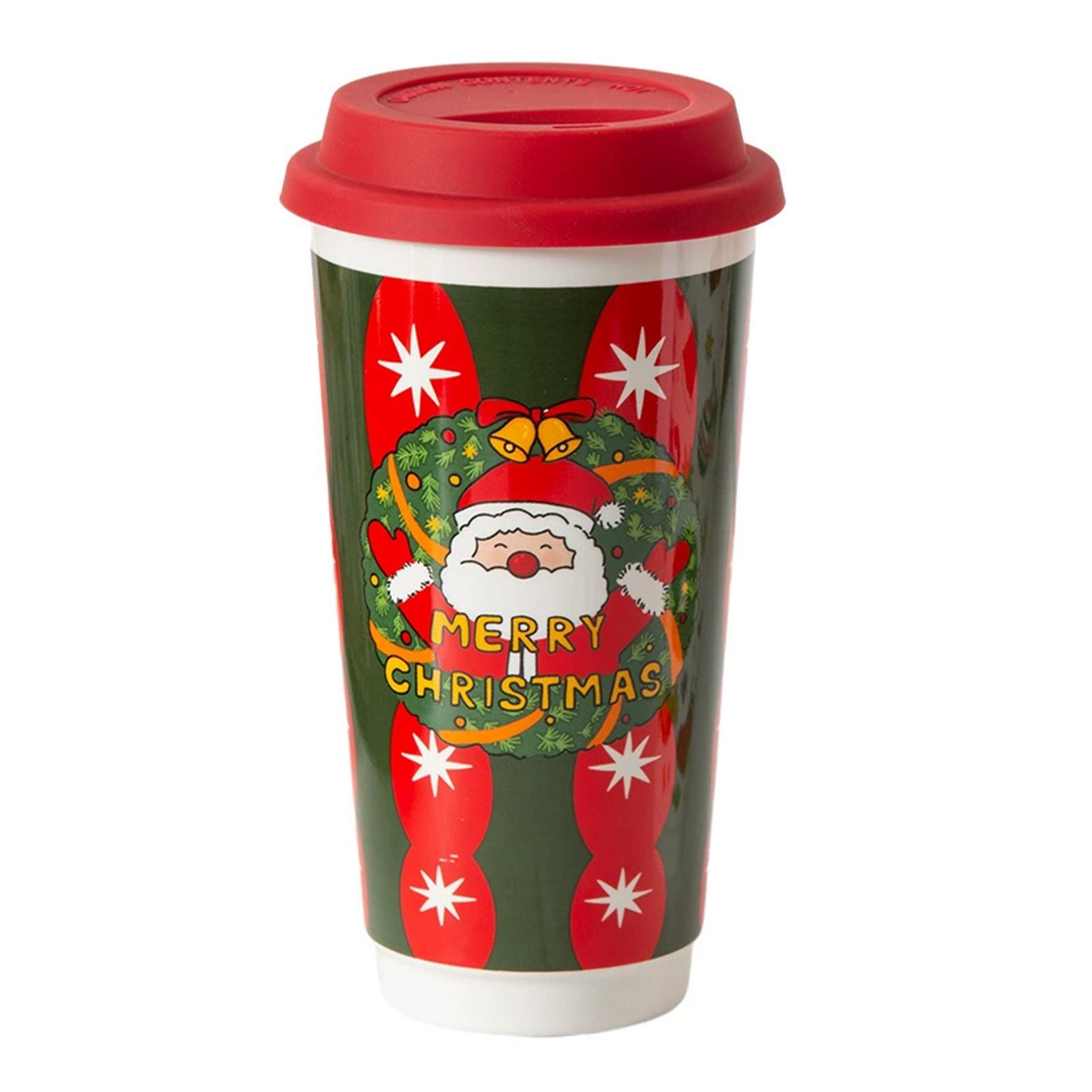 

Christmas Ceramic Mug Coffee Cup with Silicone Lid and Gift Box Latte Mug 580ml Here Comes Santa Claus Gifts for Kids Mom Lovers 501-600ml