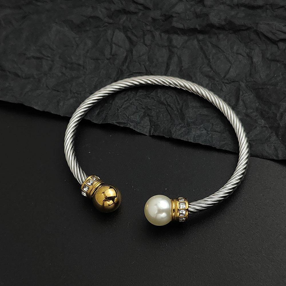 Creative Steel Wire Pearl Zircon Gold-plated Stainless Steel Women's Bracelet Waterproof and Rust-free Couple Bracelet