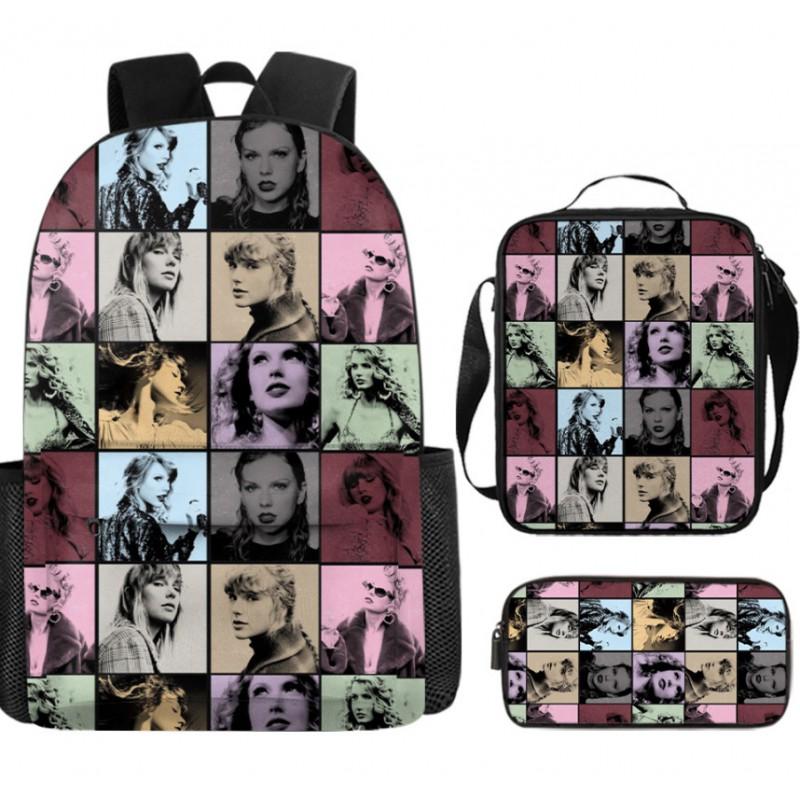 Taylor Swift Themed Kids School Backpack Set Elementary Students Oxford Fabric Breathable Lightweight With Padded Straps