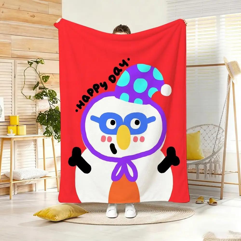 Cartoon D-Dopamine Cute Animal Hello Throw Lightweight Flannel Blanket Soft Skin-friendly for Summer Cooling