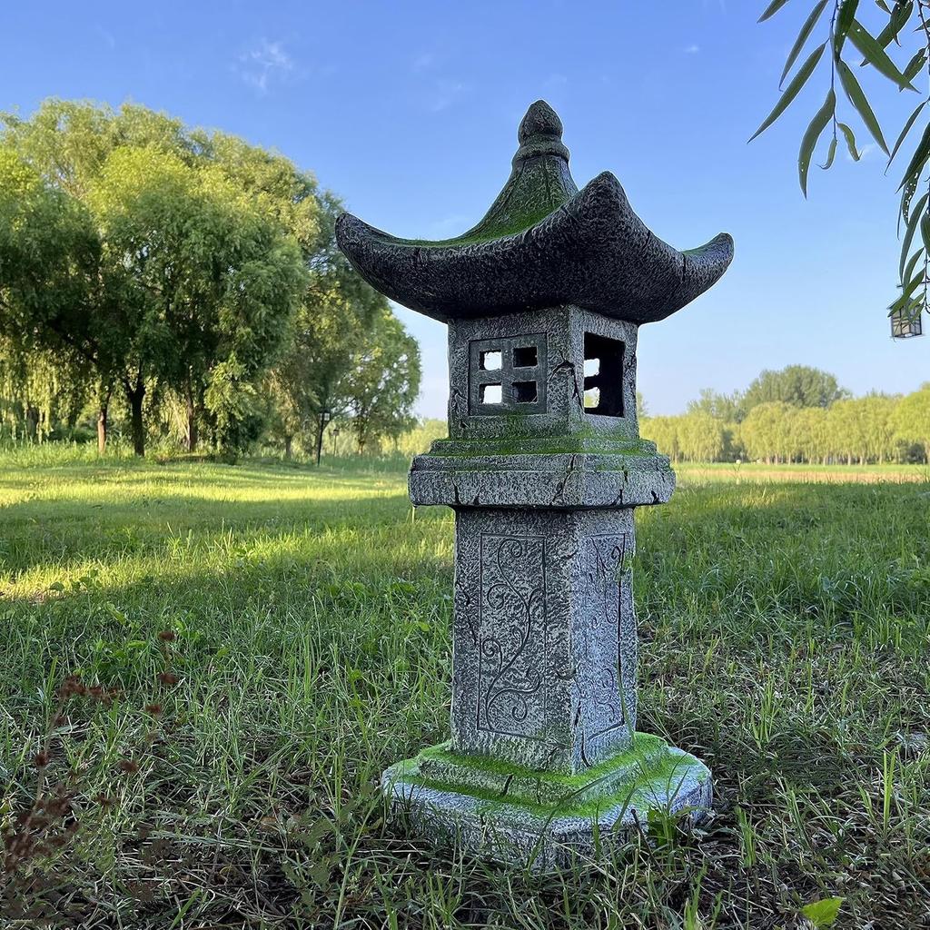 Japanese Pagoda Solar LED Light, Moss-Covered Mini Tower Lantern, Outdoor Garden Decoration, 31.5' High