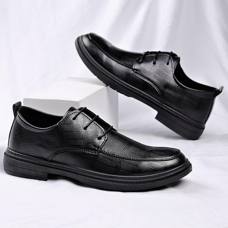 Leather Shoes Men's Four-season Business Dress British Casual Commuter Style Black Heightening Wedding Groom Shoes Men's Shoes