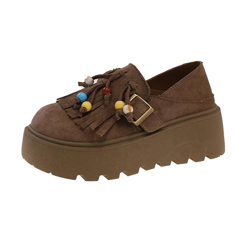 Tassel muffin platform small single shoes women's 2025 autumn new fashion versatile lazy one-pedal casual loafers