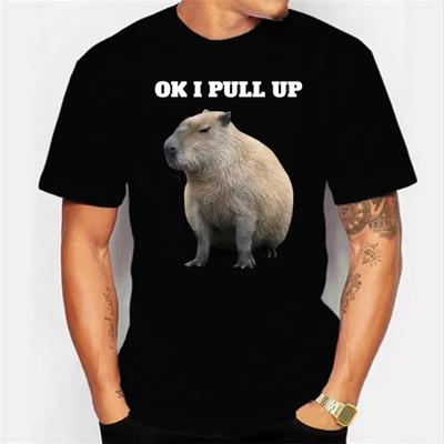 Ok I Pull Up Capybaras Estampado de Capibara Camiseta Oversized para Hombre Hip Hop Streetwear Algodón Camiseta Divertida para Hombre Camisetas Gráficas