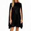 Women's Fashionable And Sexy Color Stand Up Collar Cape Sleeve Sequin Party Dress