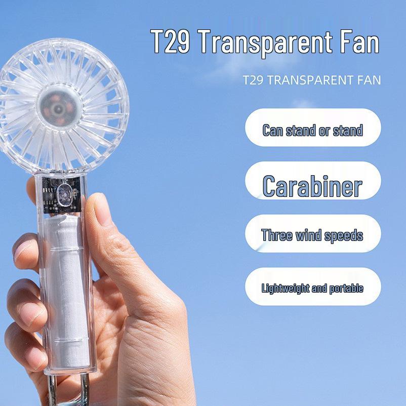 Portable Mini Rechargeable Transparent Fan with Mountaineering Hook