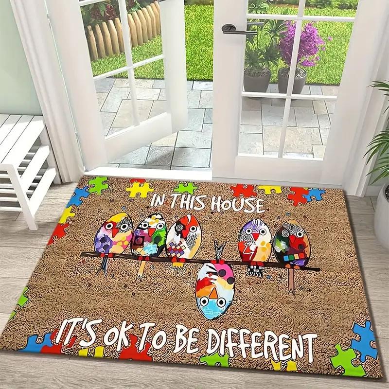 

60*90СМ Коврик придверный с красочным дизайном пазла с птицами - Моющийся прямоугольный коврик с мотивом В этом доме Легкий коврик 40*60CM разноцветный