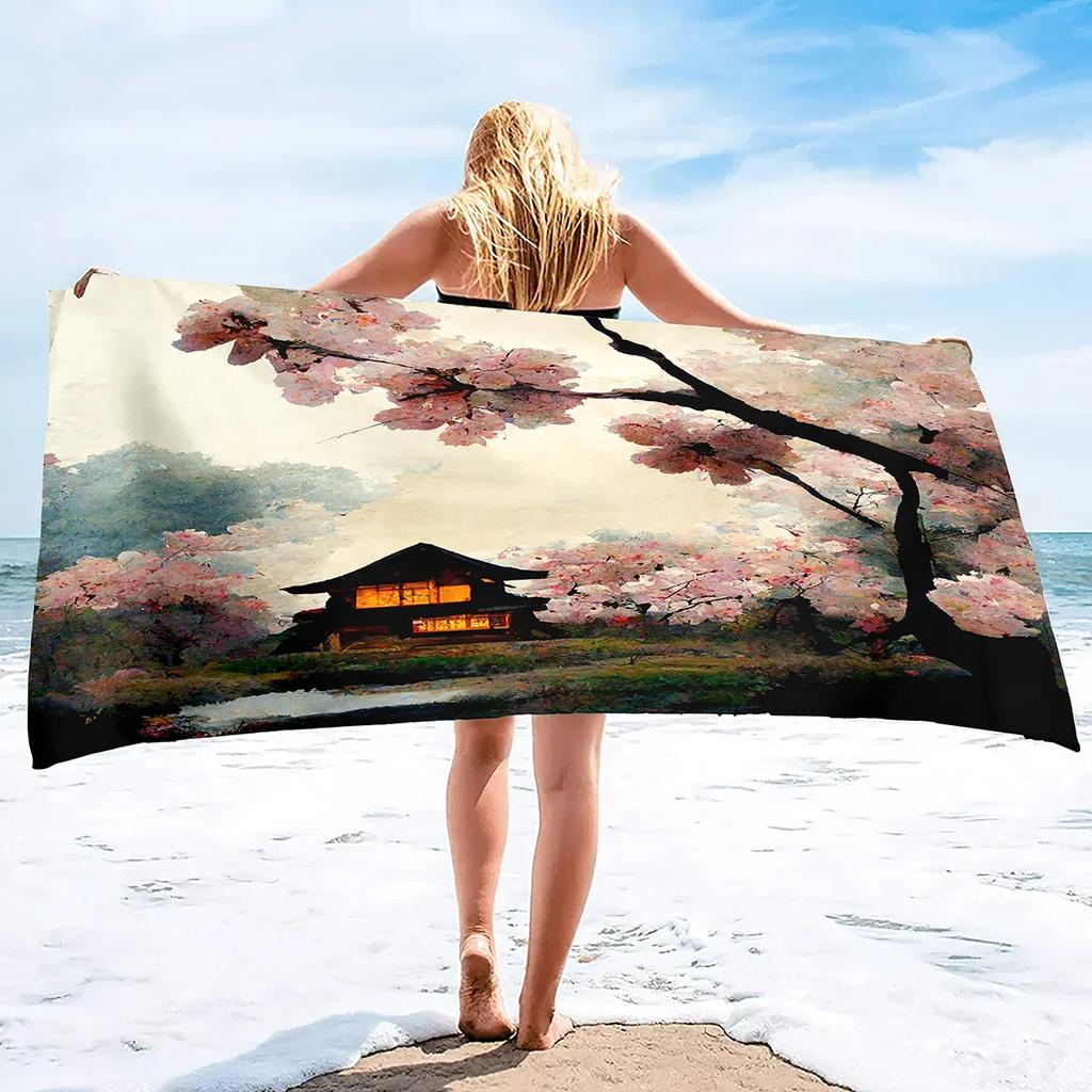 Pink Cherry Blossoms Branch Floral Pattern Soft Highly Absorbent Large Beach Towels Quick Dry Absorbent Bath Towels Blanket