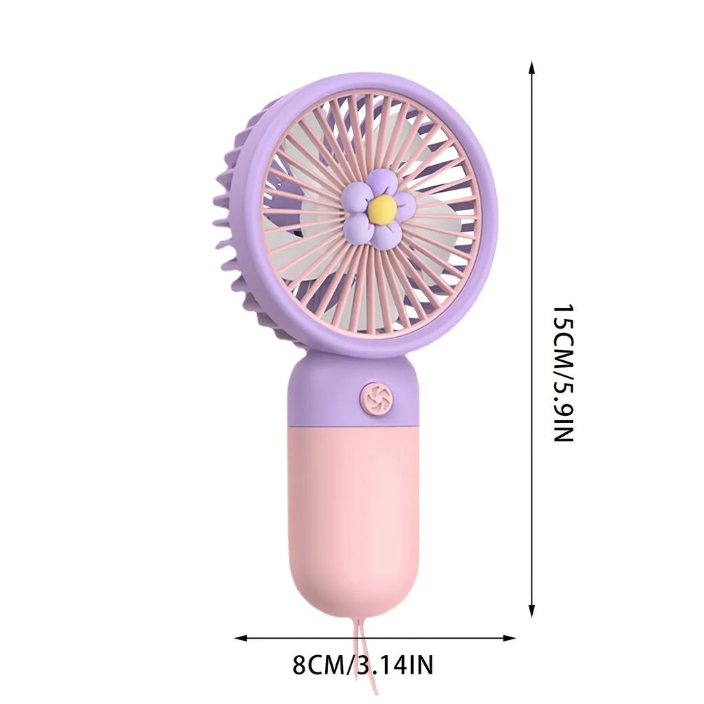 Portable Fan Cartoon Cute Fruit Flower Summer Flower Color Block Mini Handheld Small Fan Portable USB Charging Fan