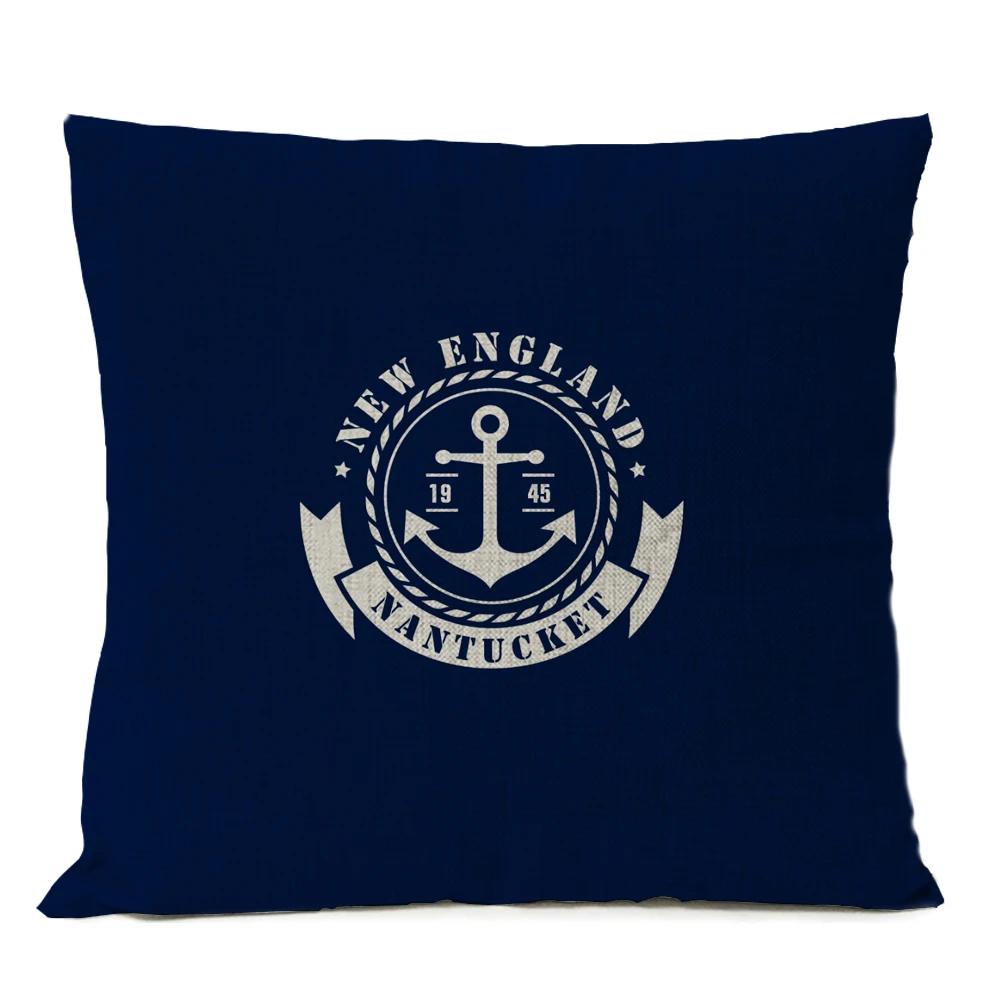 Home Decorative Navigation Blue Compass Anchor Pillow Cover Nautical Shell Fish Linen Pillow Case Mediterranean Cushion Cover