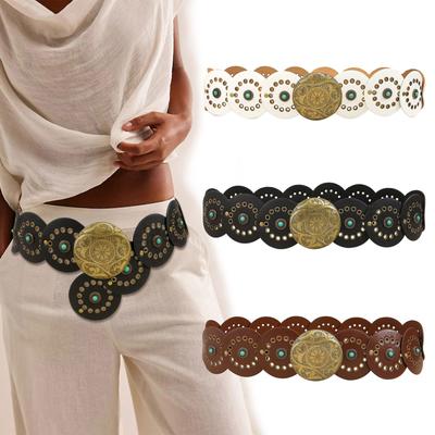 Rundschnallen-Gürtel für Jeanshosen Türkis Nieten Korsett PU-Ledergürtel für Kleid Damen Mädchen Formelles Taillen-Accessoire