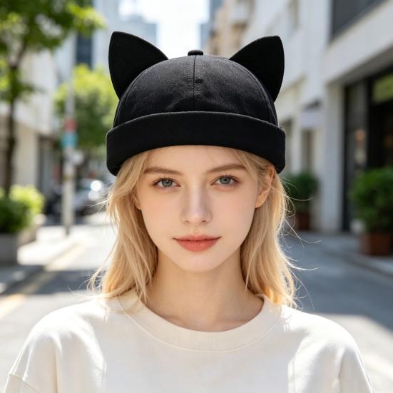 Adjustable Streetwear Cap Brimless Cat Ear Hat, Cute Docker Cap, Skullcap, Stylish Size Street Hat Sailor for Women Men Casual Wear Durable