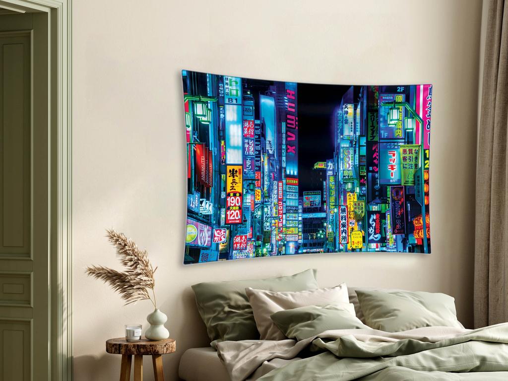Japan Tokio Nachtlichter Wandteppich Städtische Stadtlandschaft Wandkunst Neon Glühen Dekor für Schlafzimmer Wohnzimmer Auslage